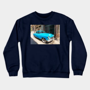 Blue Cuban Car In Havana, Cuba Crewneck Sweatshirt